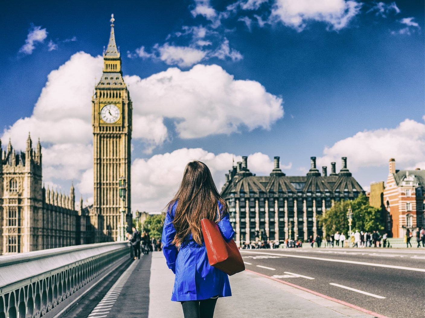 Student walking towards Big Ben London