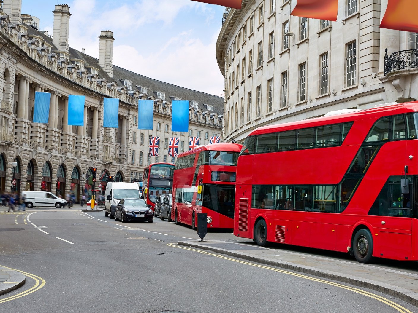Red double decker buses in London — UK study destination