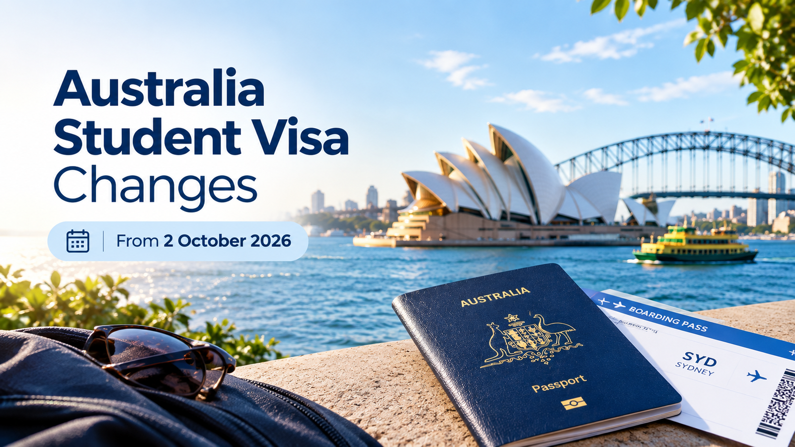 Australia student visa changes from 2 October 2026 — international student with passport and luggage at an Australian airport, illustrating the new rules for applying for a subclass 500 student visa from outside Australia